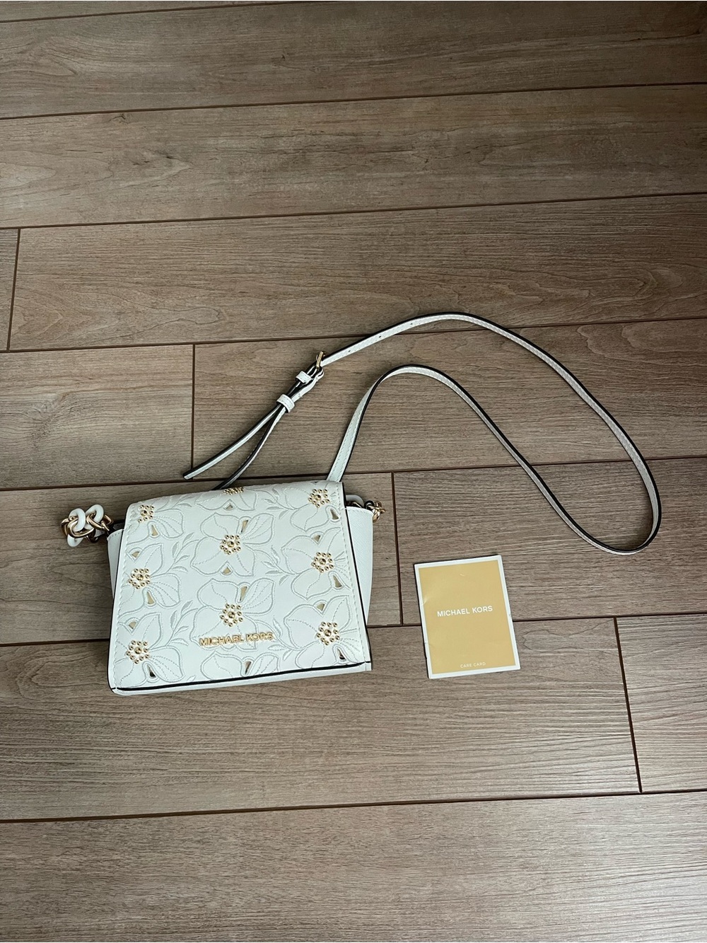 Michael Kors Cream Floral Appliqué Crossbody with Gold Accents
